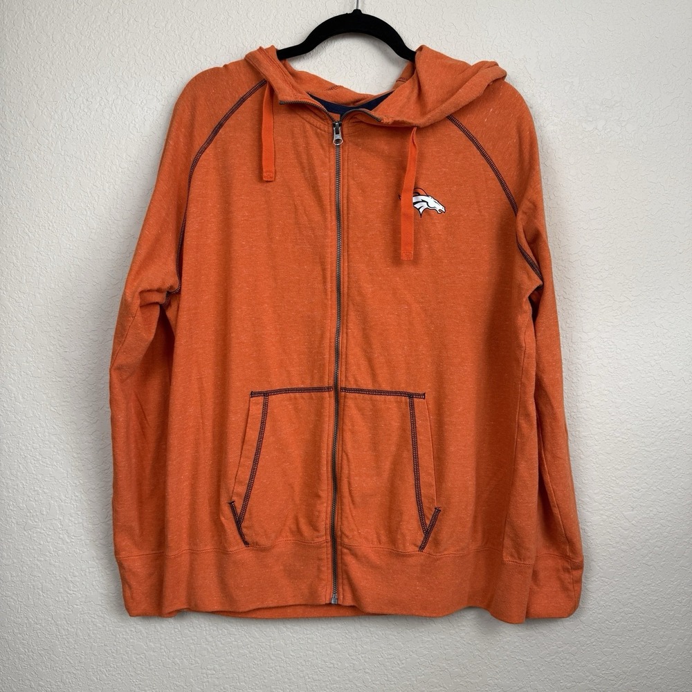 NFL Denver Broncos Women's Orange Lightweight Zip Up Jacket Organic Cotton  XXL